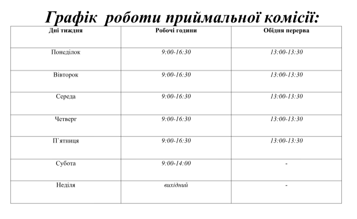 графік роботи приймальної комісії